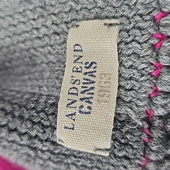 Lands' End Long Knit Scarf with Fringe Shades of Gray & Pink Stripes - Picture 3 of 7